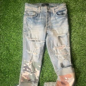 Amiri Denim Light Blue Clay Indigo Military Patch Print Jeans - Size 28